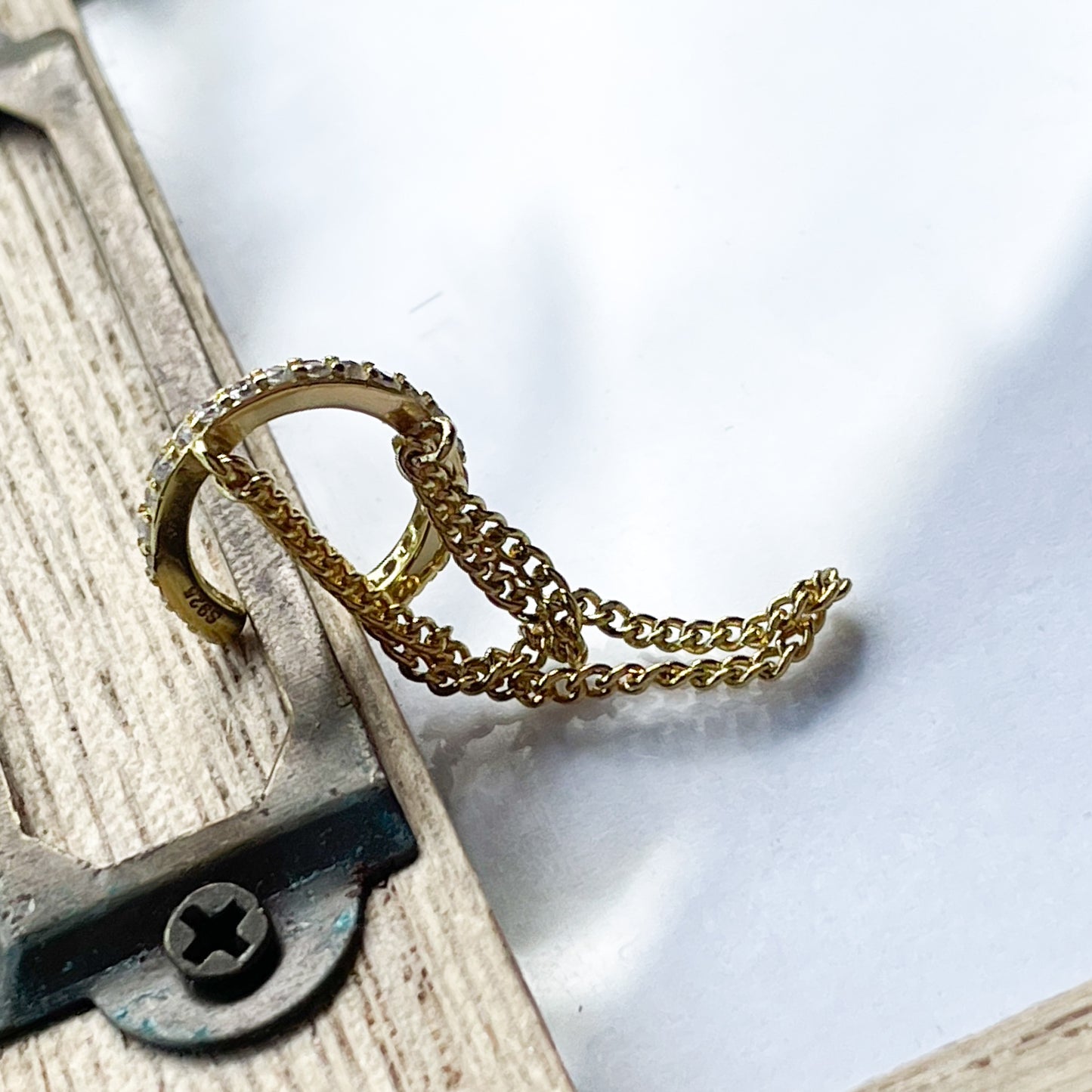 CZ  Ear Cuff w/ Rope - Solid Sterling Silver w/ 18k Gold Plate