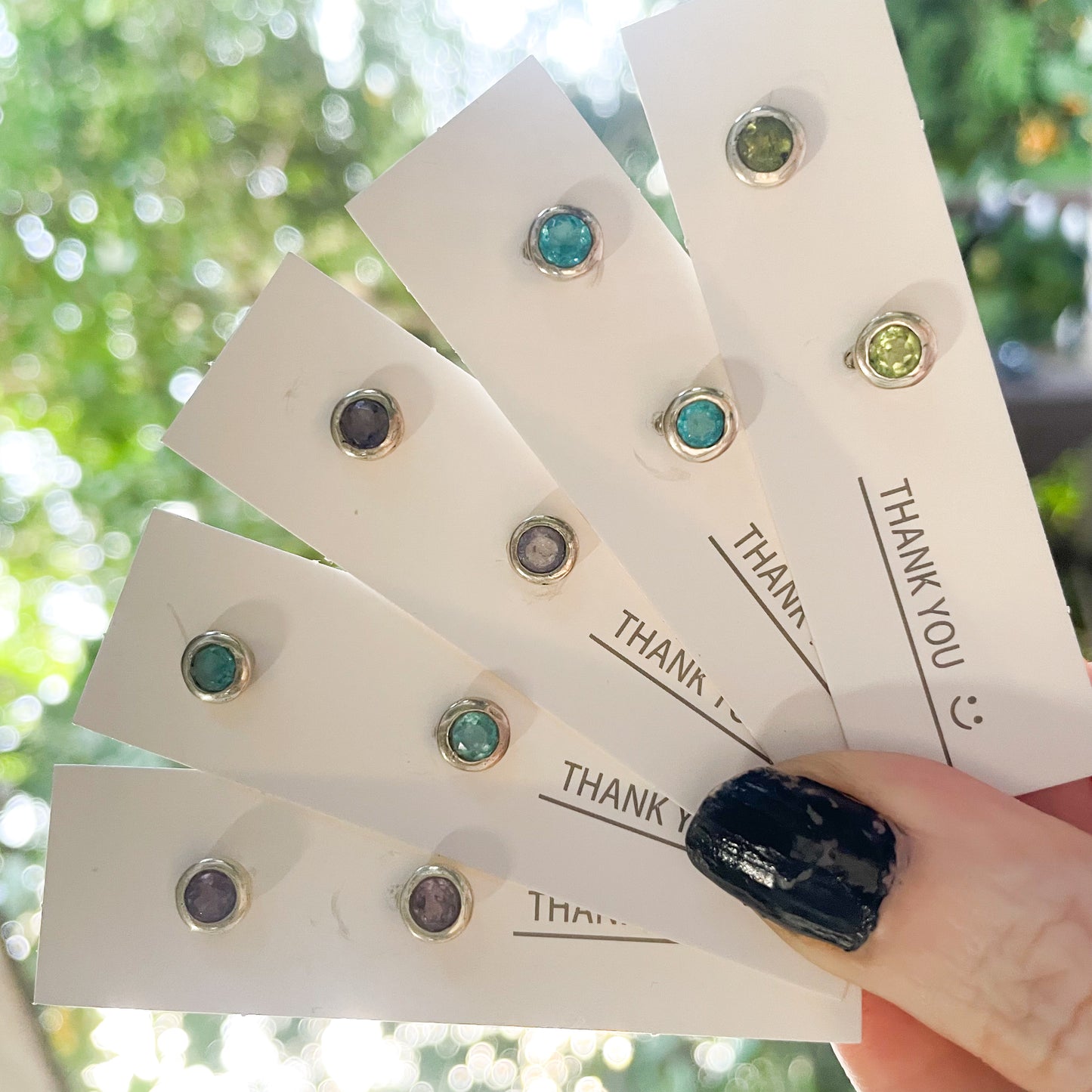 Boho Chic Flush Stone Studs - Solid Sterling Silver