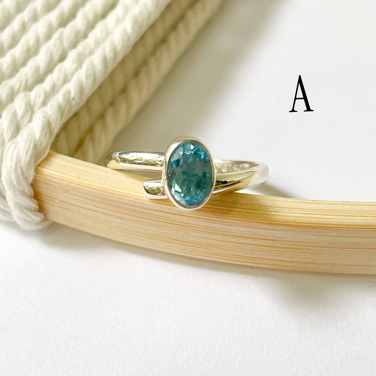 Blue Topaz Bezel Ring - Solid Sterling Silver