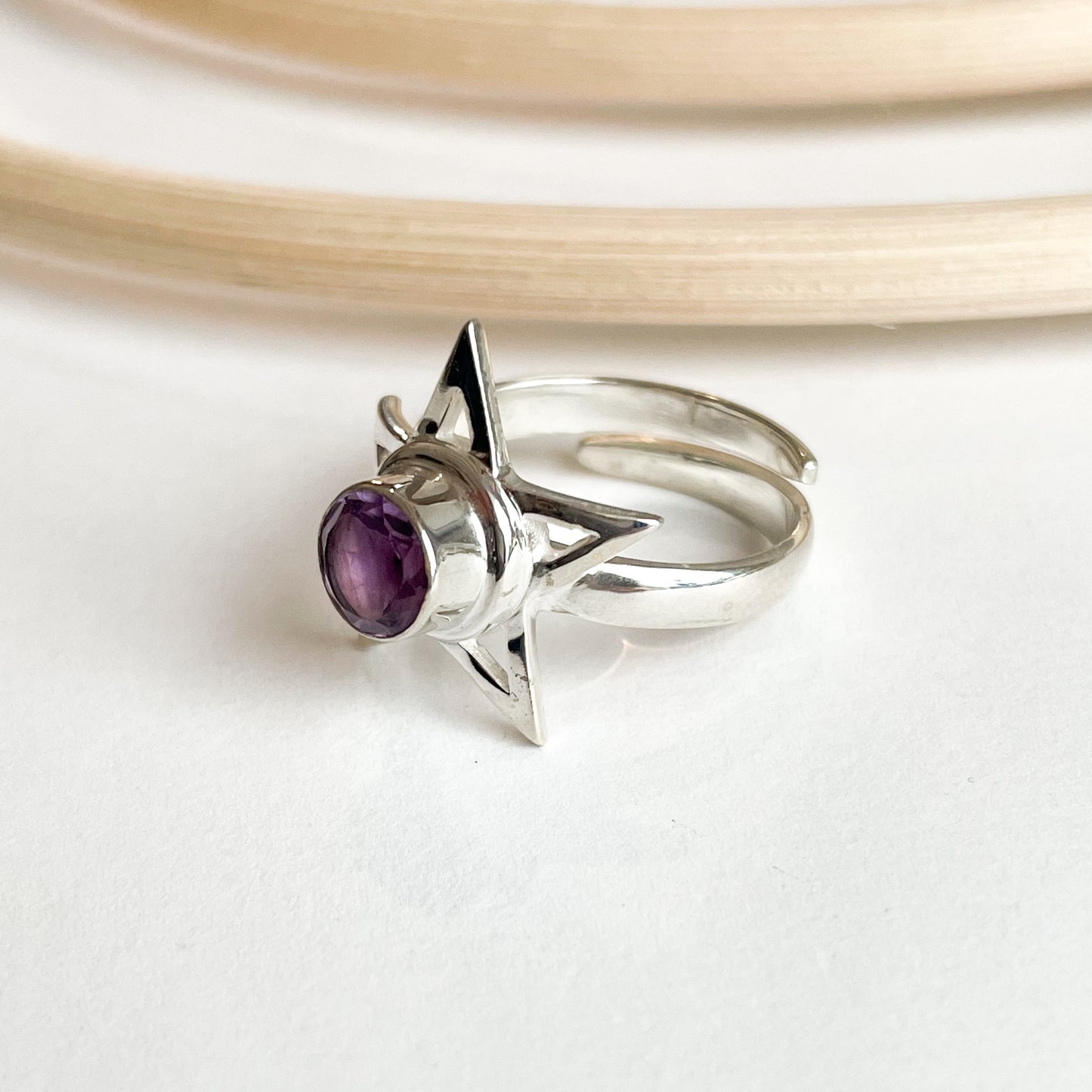 Amethyst Star Ring - Solid Sterling Silver