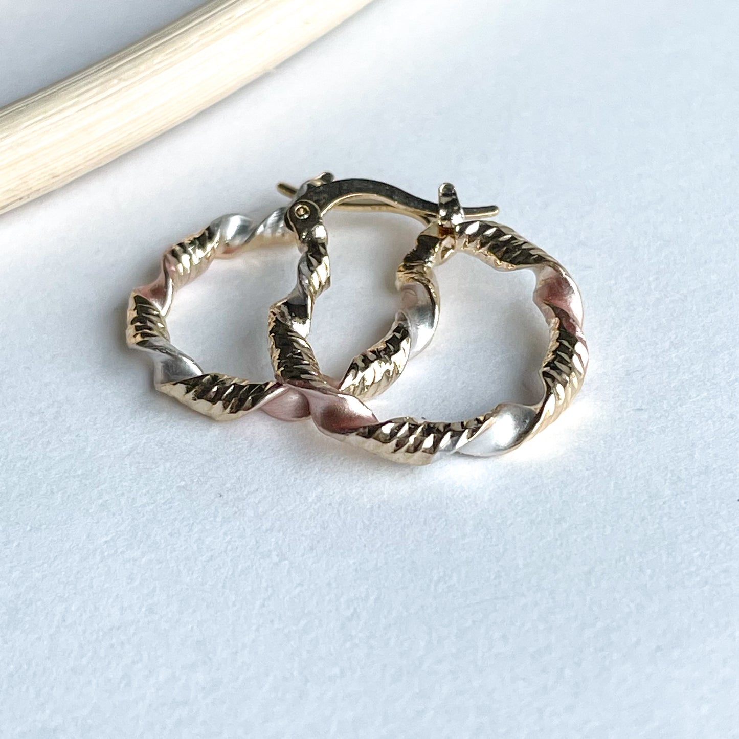 Twisted Pink Tri-Color Hoops - 18k Gold Filled