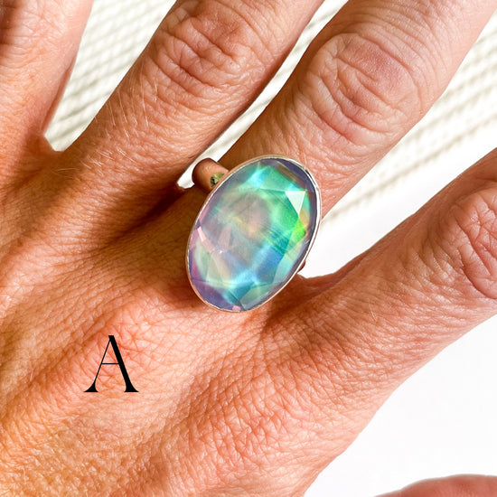 Galaxy Opal Doublet Bezel Ring - Solid Sterling Silver