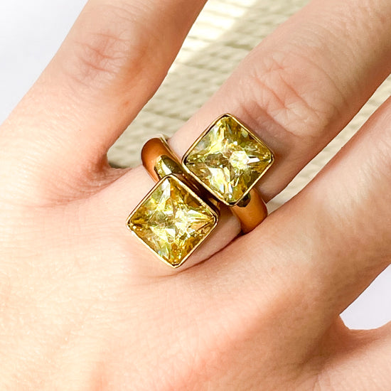 Yellow Square CZ Bypass Ring - Alchemia