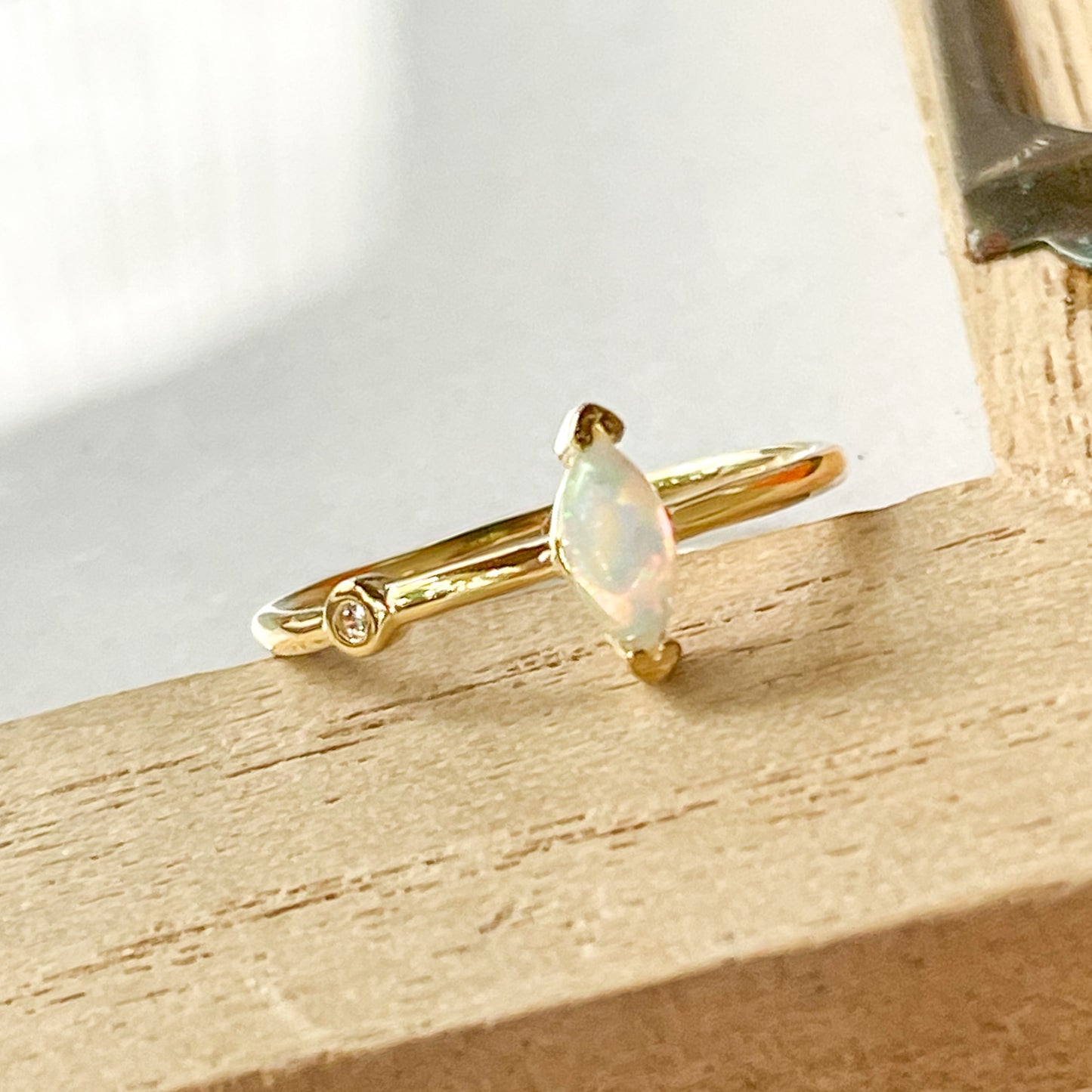 Ethiopian Opal Dainty Marquise Sized Ring - SSS or Vermeil