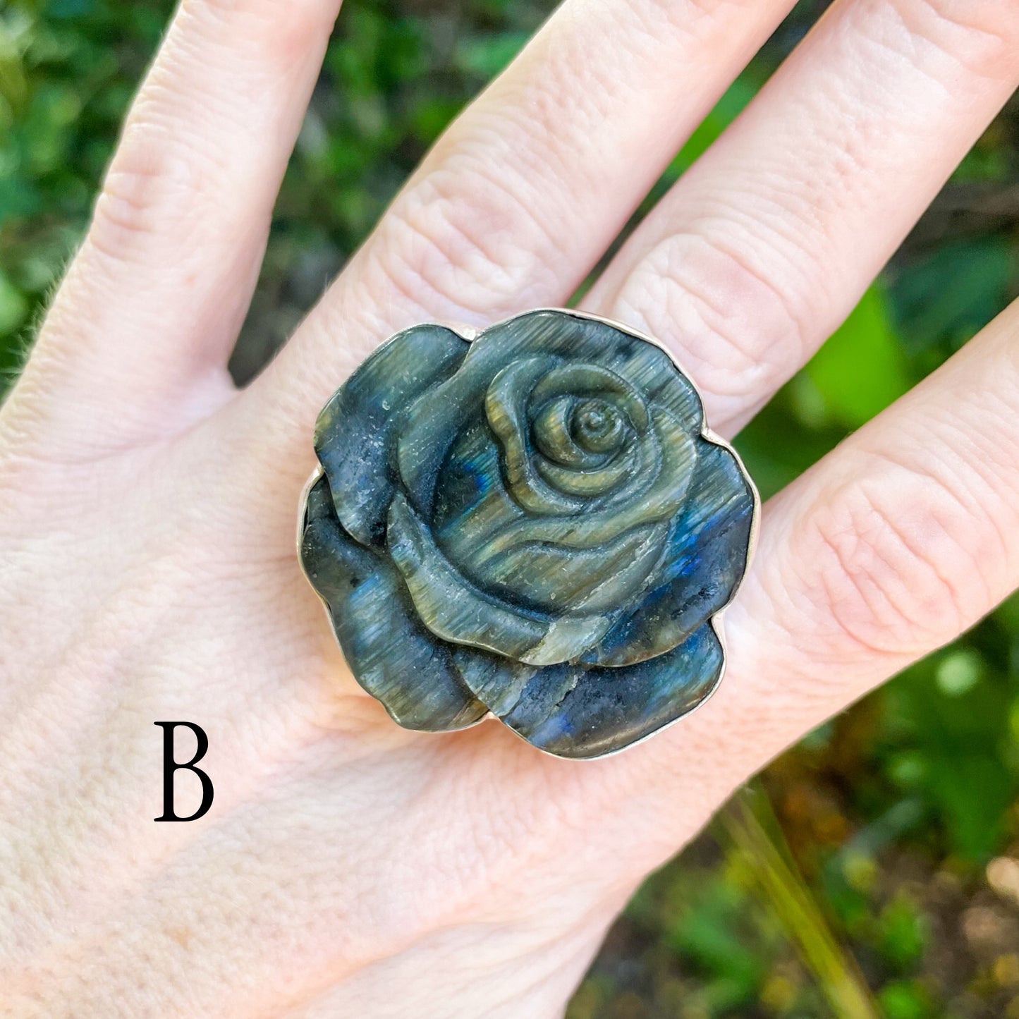 Labradorite Flower Ring - Both Metals