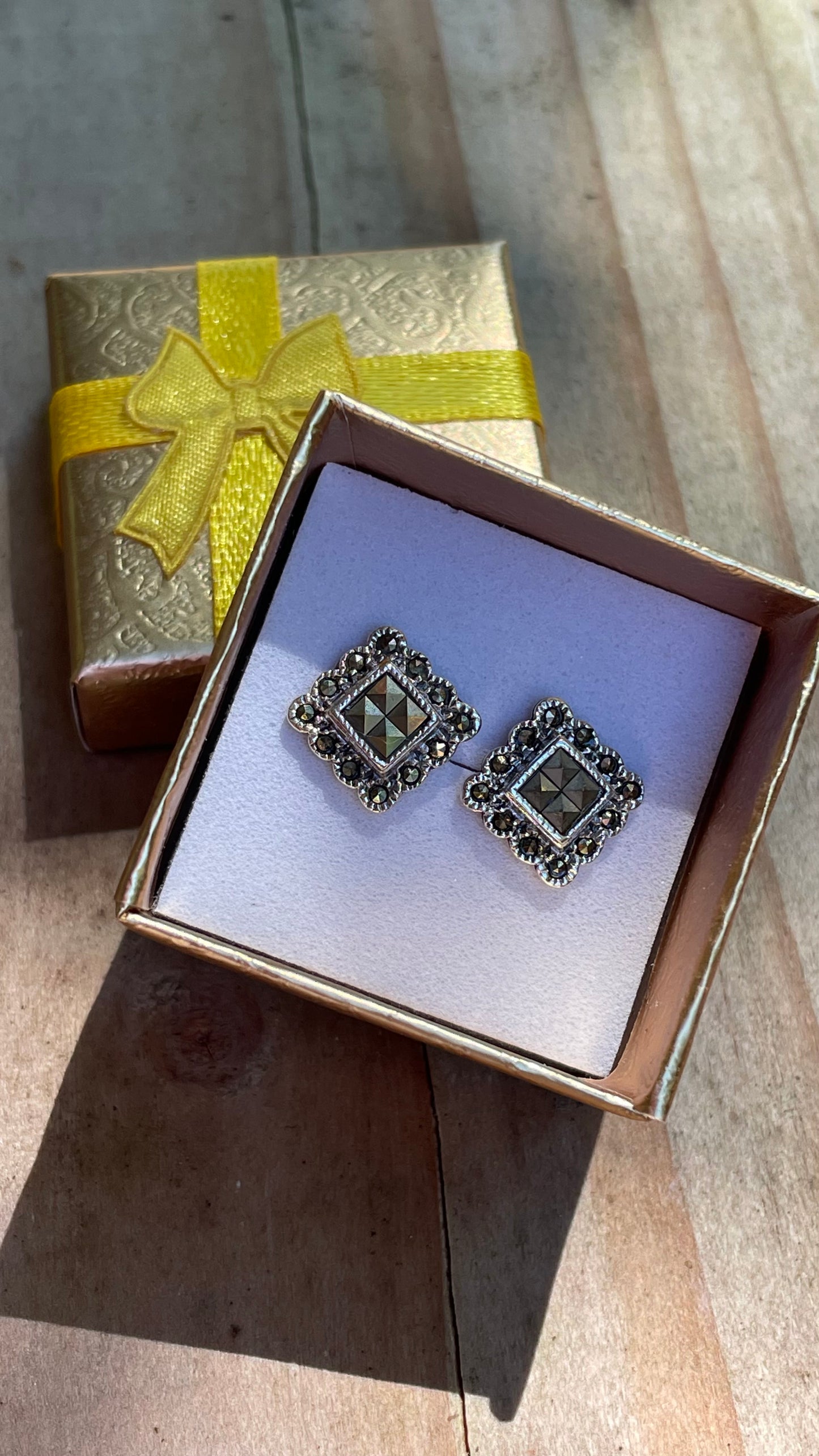 Marcasite Stud Earrings -Solid Sterling Silver
