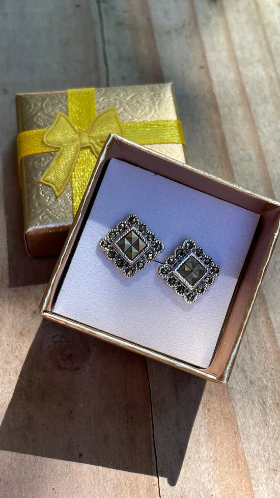 Marcasite Stud Earrings -Solid Sterling Silver