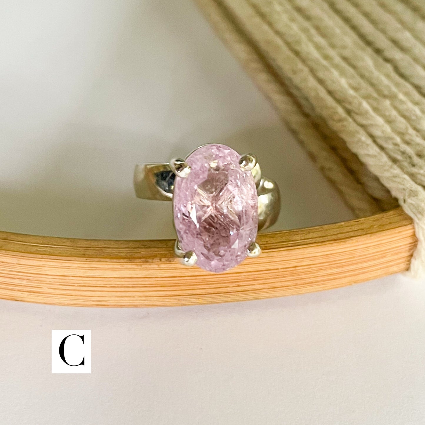 Certified Natural Kunzite Prong Ring - Solid Sterling Silver