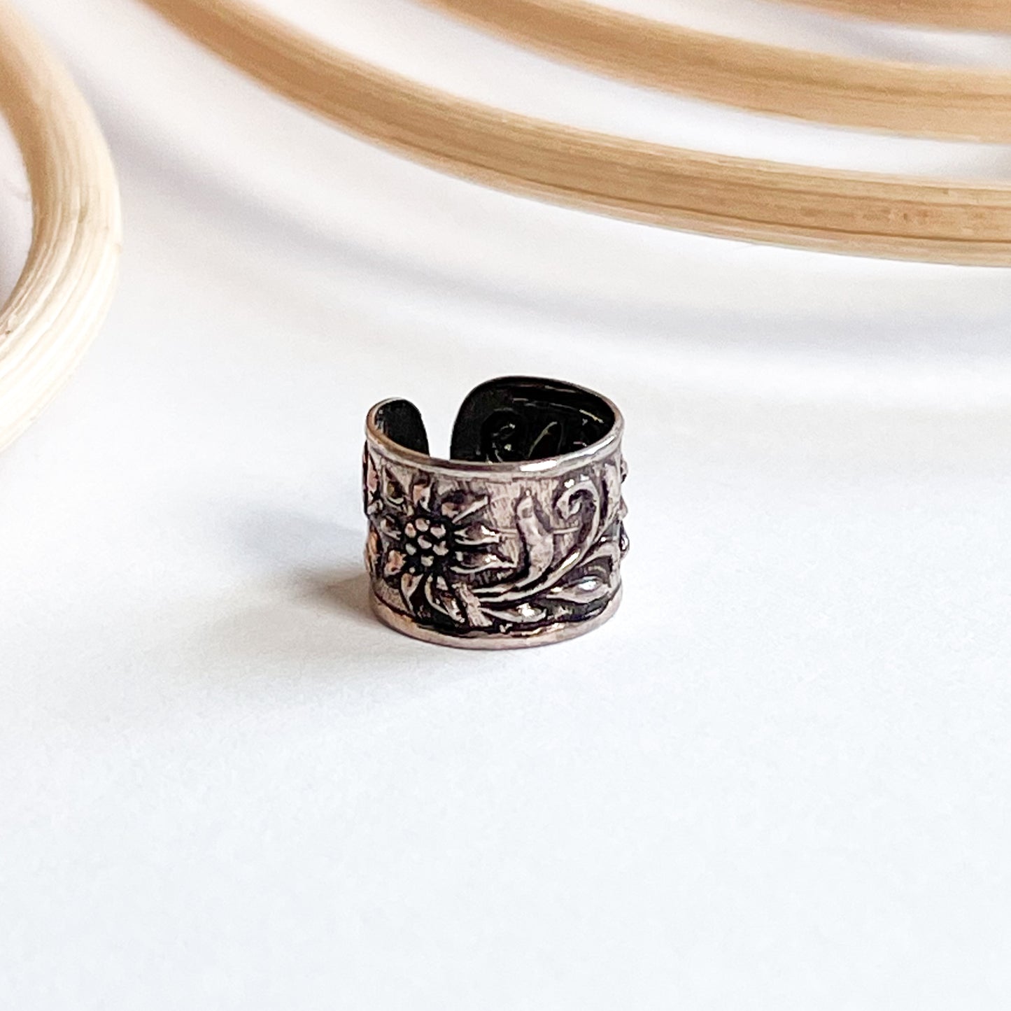 Flower Detail Ear Cuff - Solid Sterling Silver