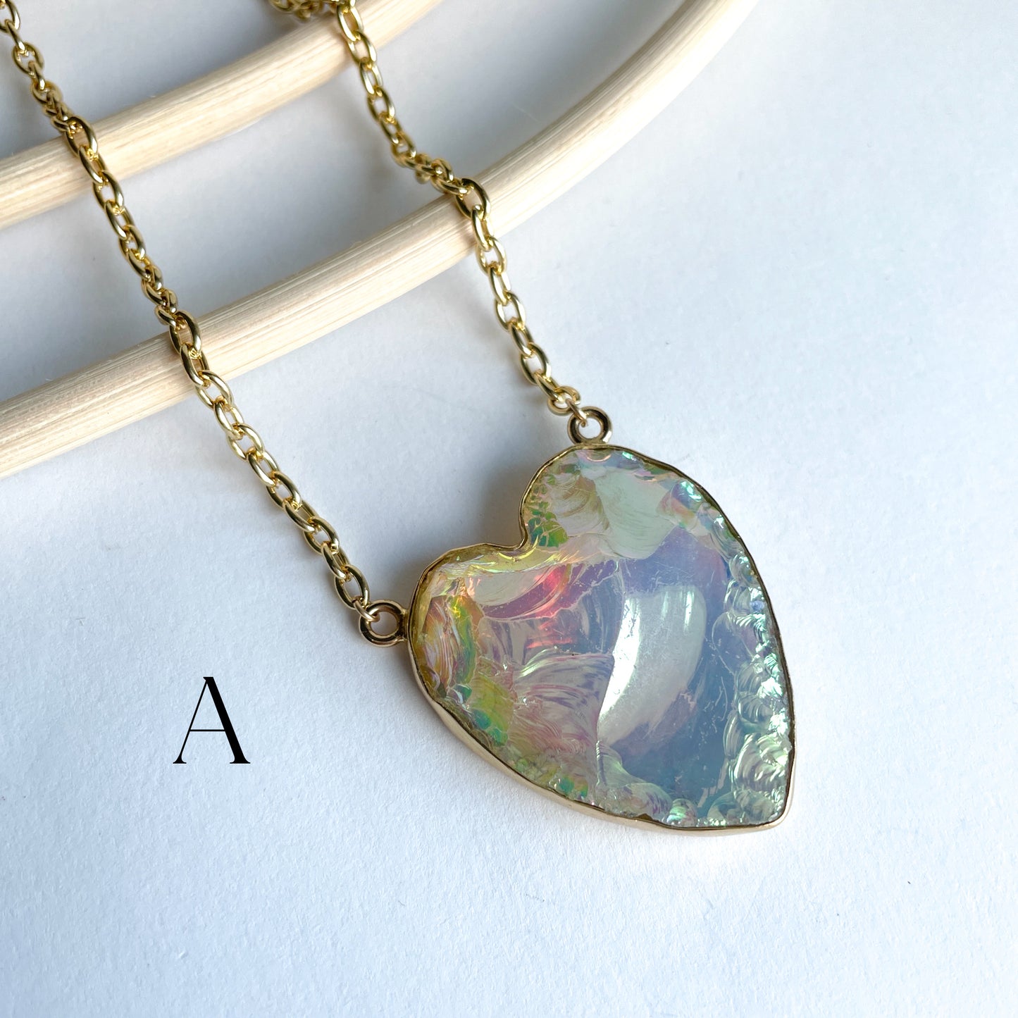 Load image into Gallery viewer, Aura Treated Opalite Heart Necklace - Alchemia Gold
