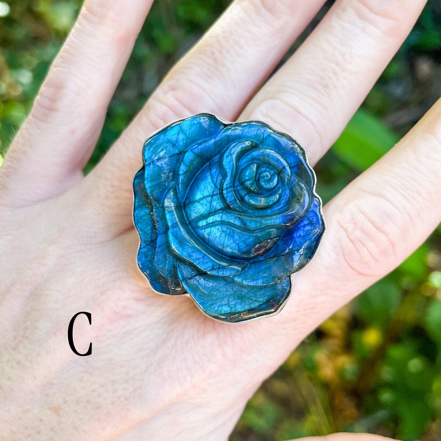 Labradorite Flower Ring - Both Metals