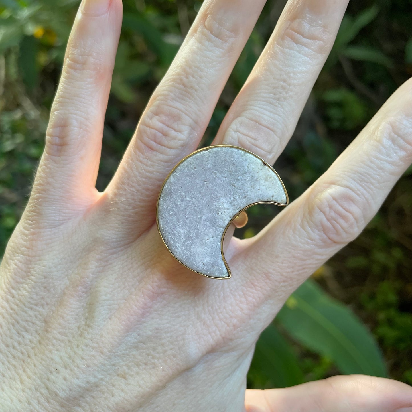 Pink Amethyst Crescent Moon Ring - Alchemia