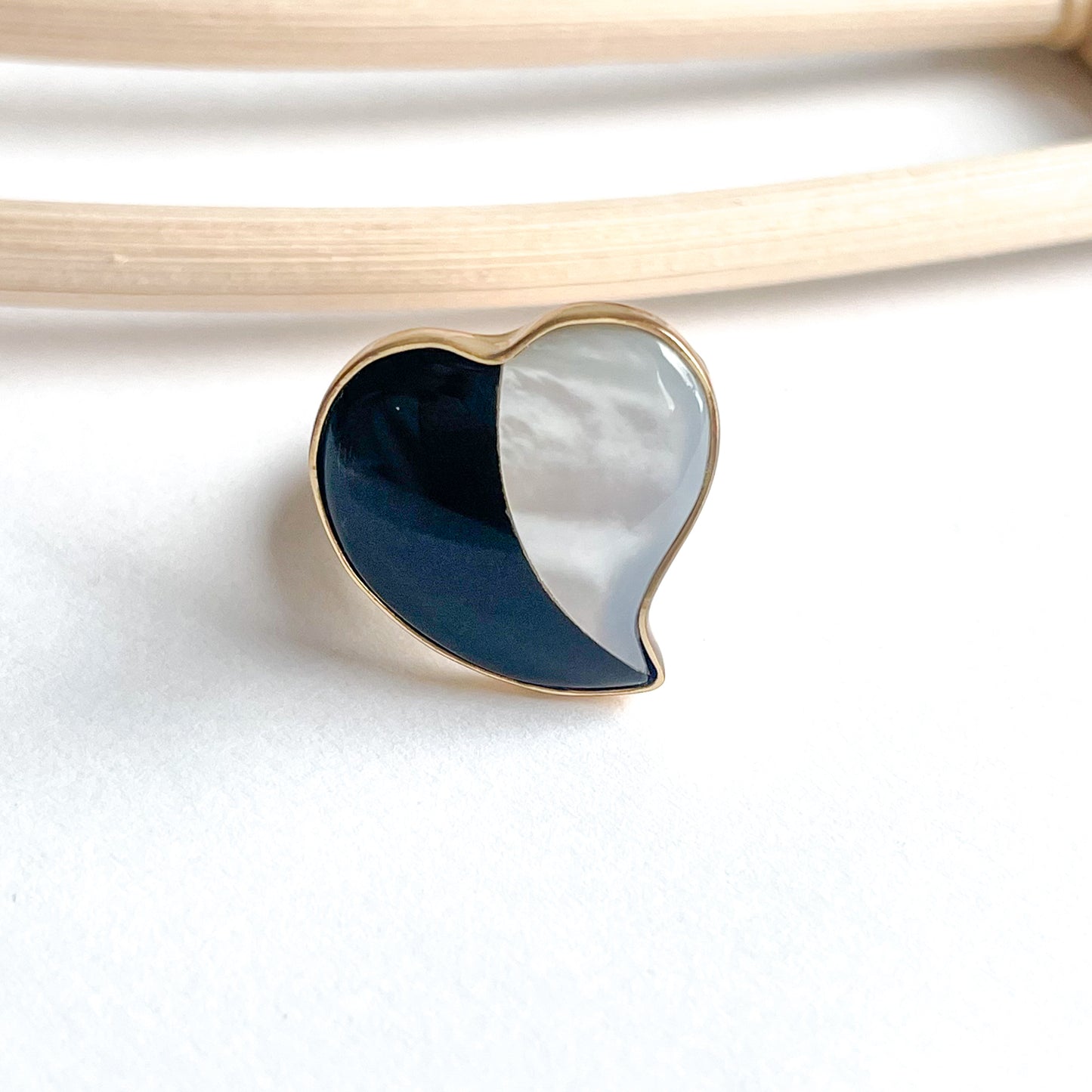 Mother Of Pearl & Black Onyx Heart Ring - Alchemia