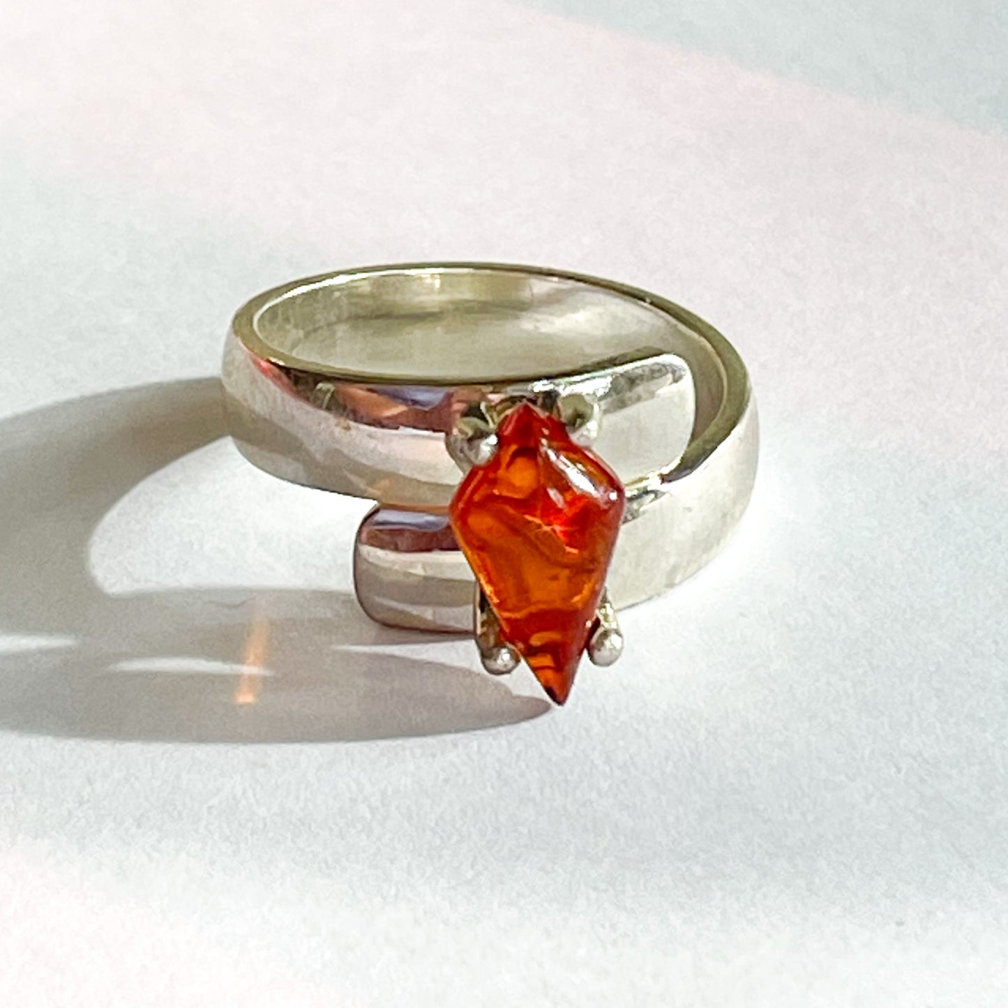 Amber Kite Prong Ring - Solid Sterling Silver