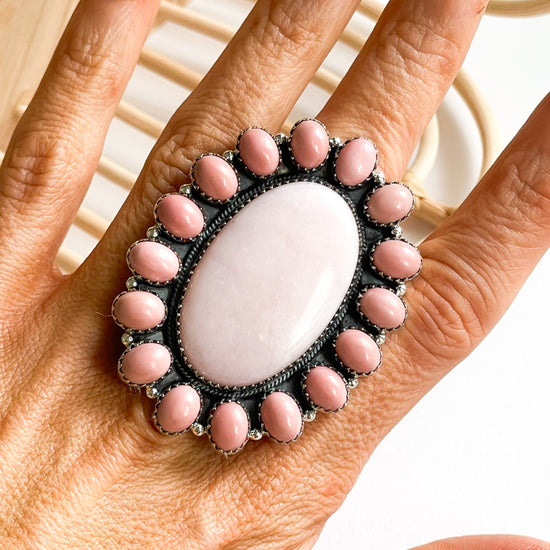 Pink Opal Statement Ring - Solid Sterling Silver