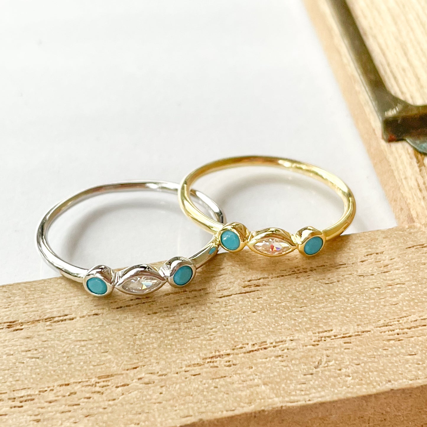 CZ And Turquoise Polka Dot Sized Ring - SSS or Vermeil