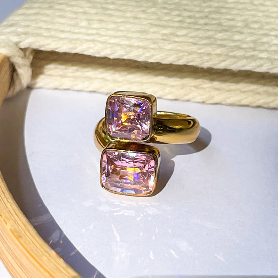 Pink Square CZ Bypass Ring - Alchemia Gold