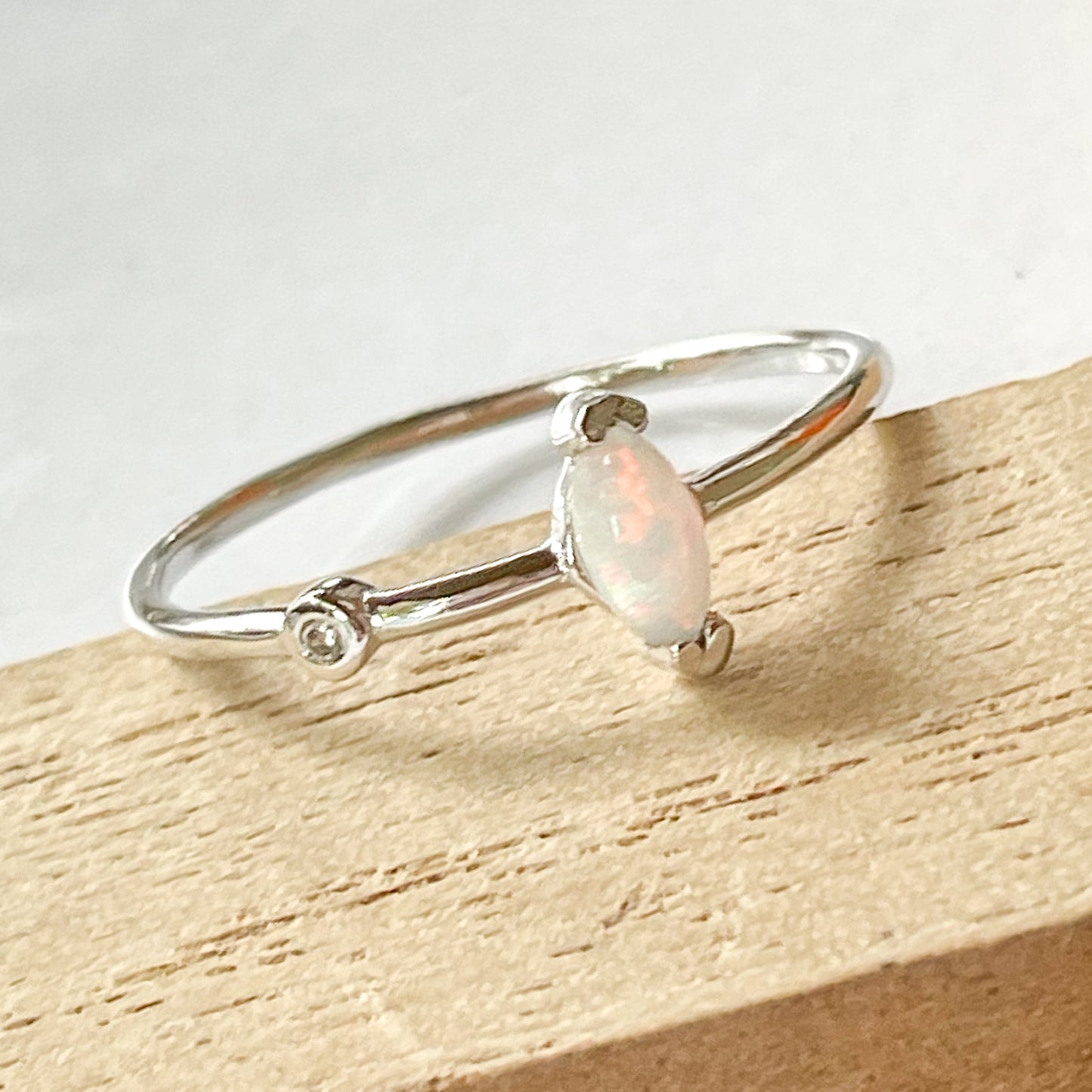 Ethiopian Opal Dainty Marquise Sized Ring - SSS or Vermeil