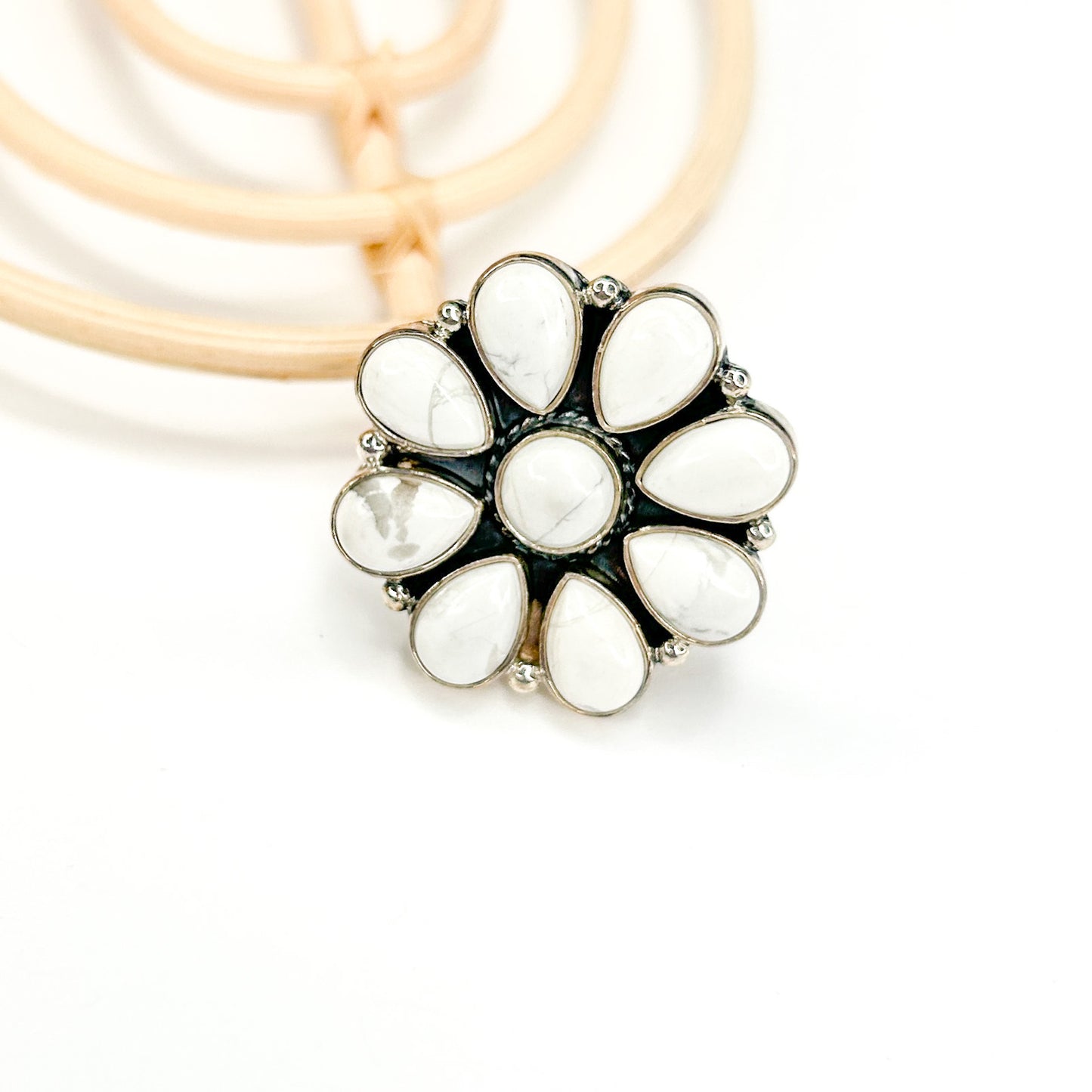Howlite Flower Ring - Solid Sterling Silver