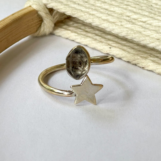 Shooting Star & Stones Bypass Ring - Solid Sterling Silver
