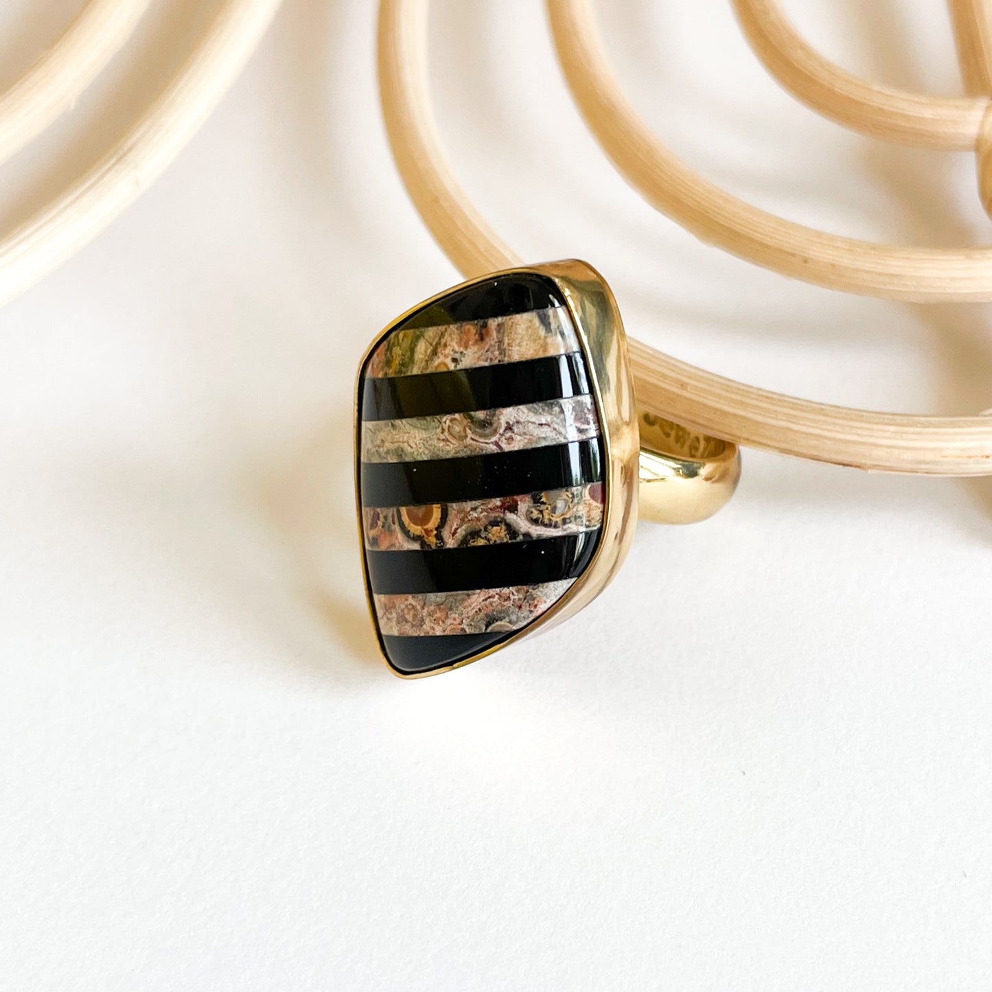 Mosaic Jasper & Black Onyx Ring - Alchemia