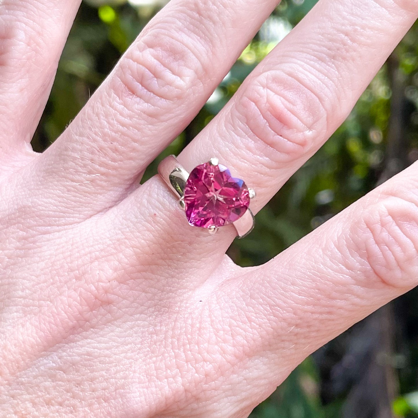 Pink Heart CZ Prong Ring - Solid Sterling Silver