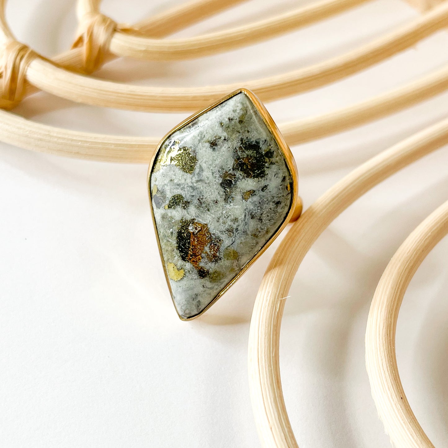 Pyrite Curved Kite Ring - Alchemia