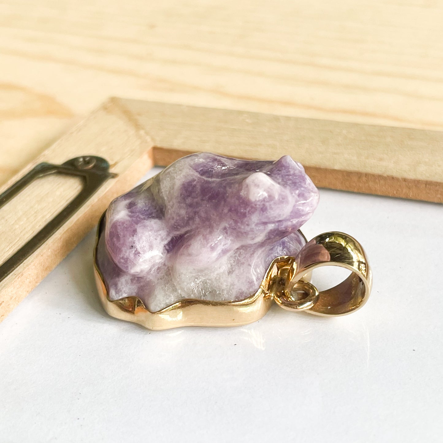 Unique Amethyst or Blue Fiber Frog Pendant - Alchemia