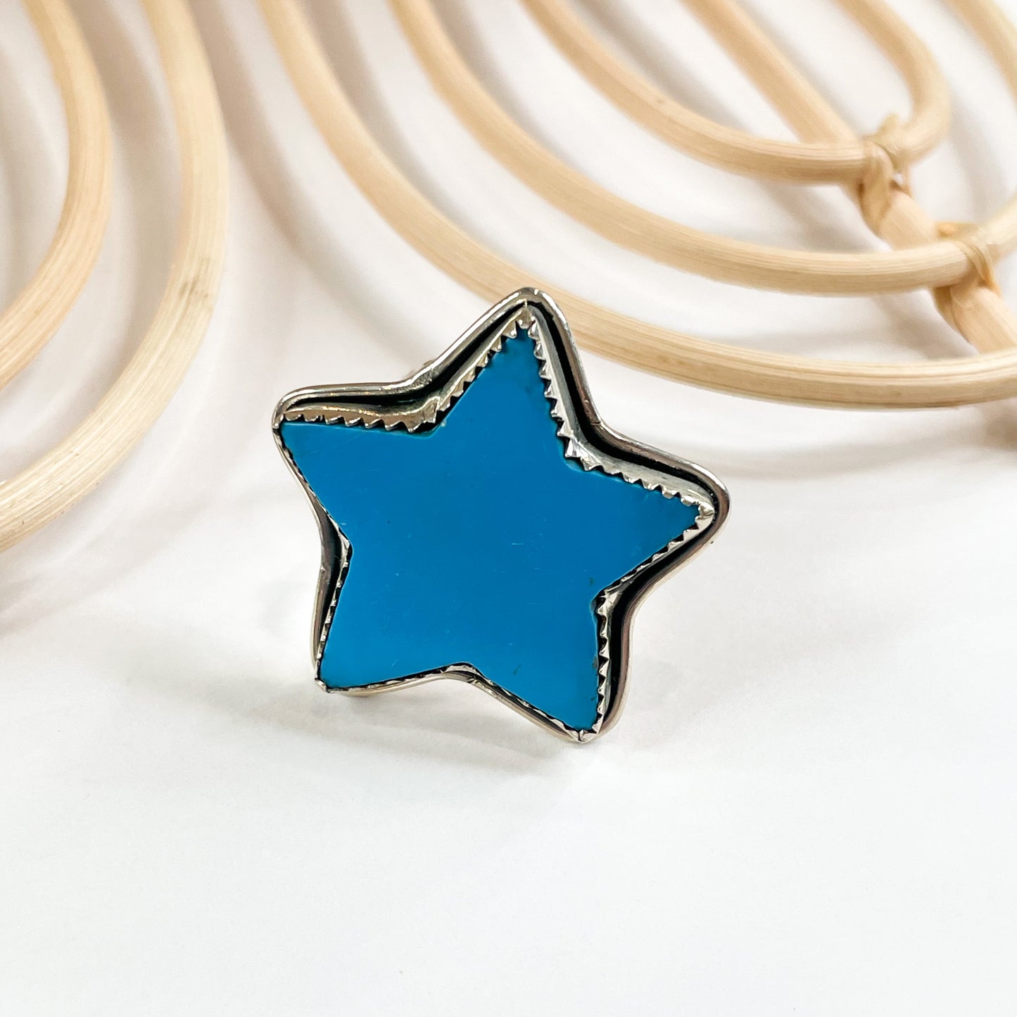 Blue Howlite Star Ring - Solid Sterling Silver