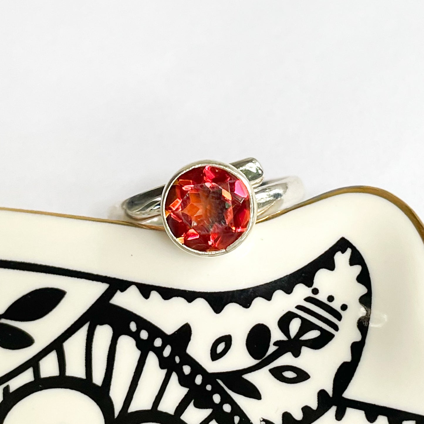 Orange Mystic Quartz Prong Ring - Solid Sterling Silver