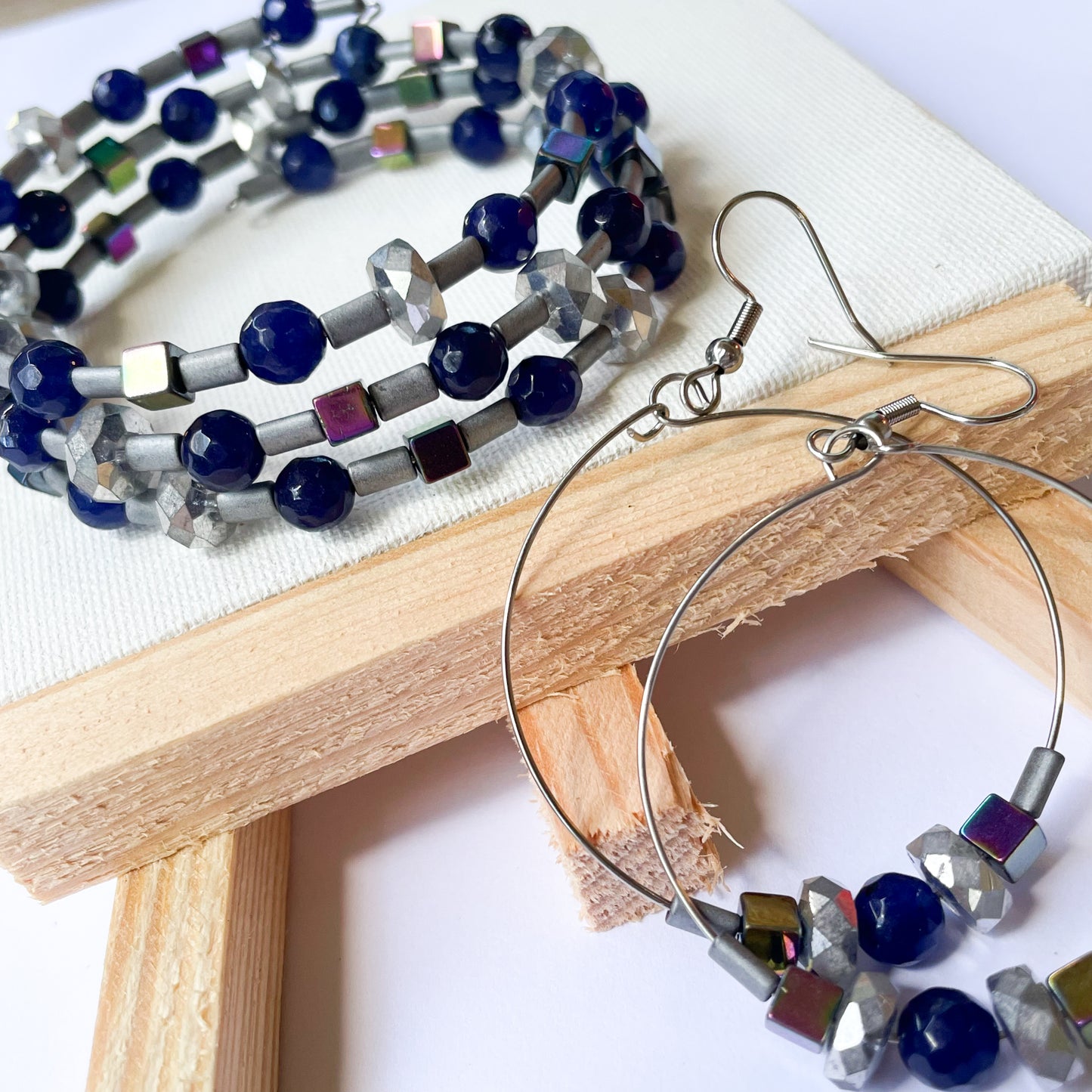 Sapphire Quartz & Hematite Wrap Set