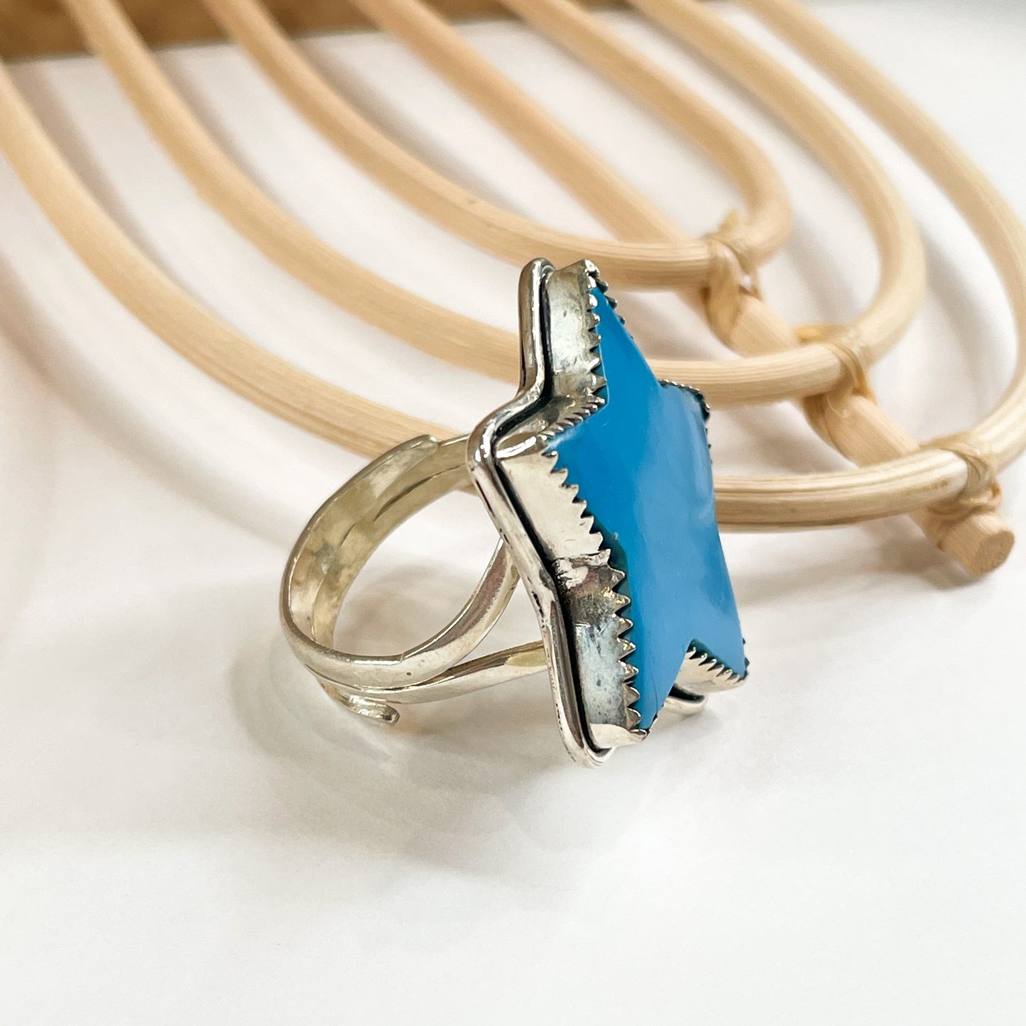 Blue Howlite Star Ring - Solid Sterling Silver