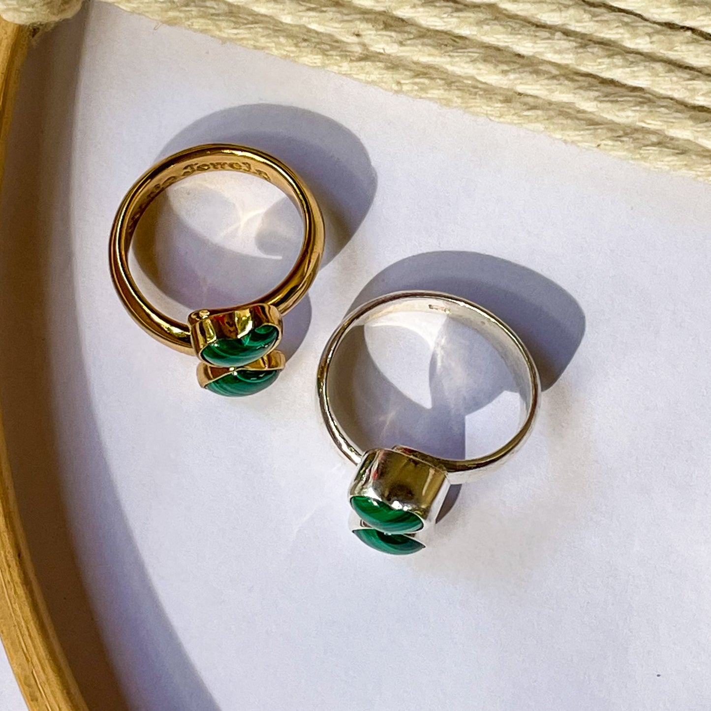 Malachite Heart Bypass Ring - Both Metals