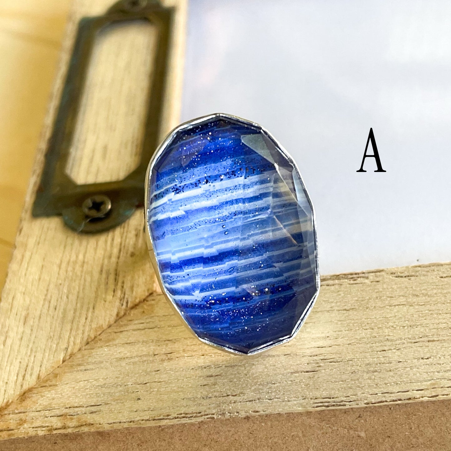 Blue Shimmer Doublet Ring - Solid Sterling Silver
