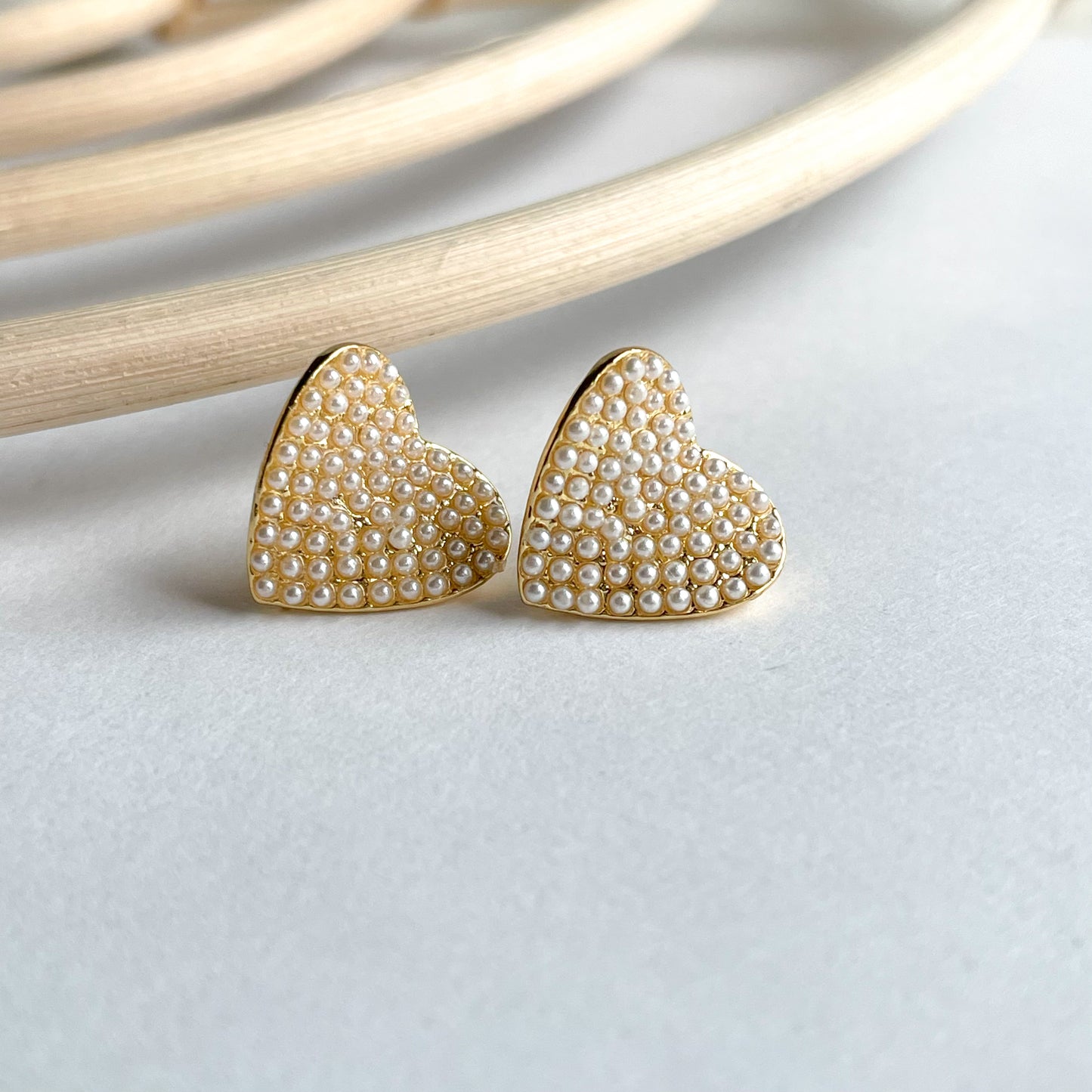 Pearl Heart Platter Studs - 18k Gold Filled