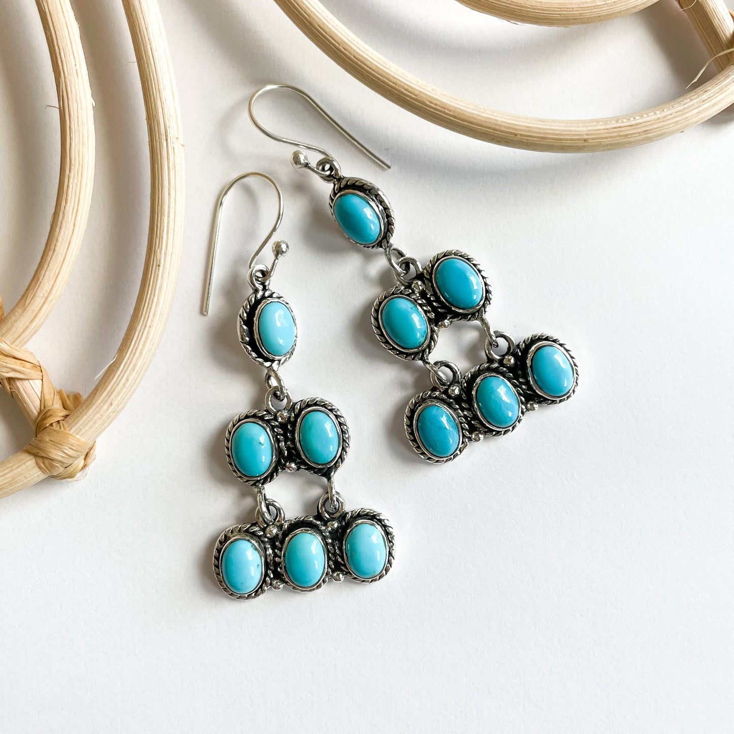 Three Row Turquoise Dangles - Solid Sterling Silver