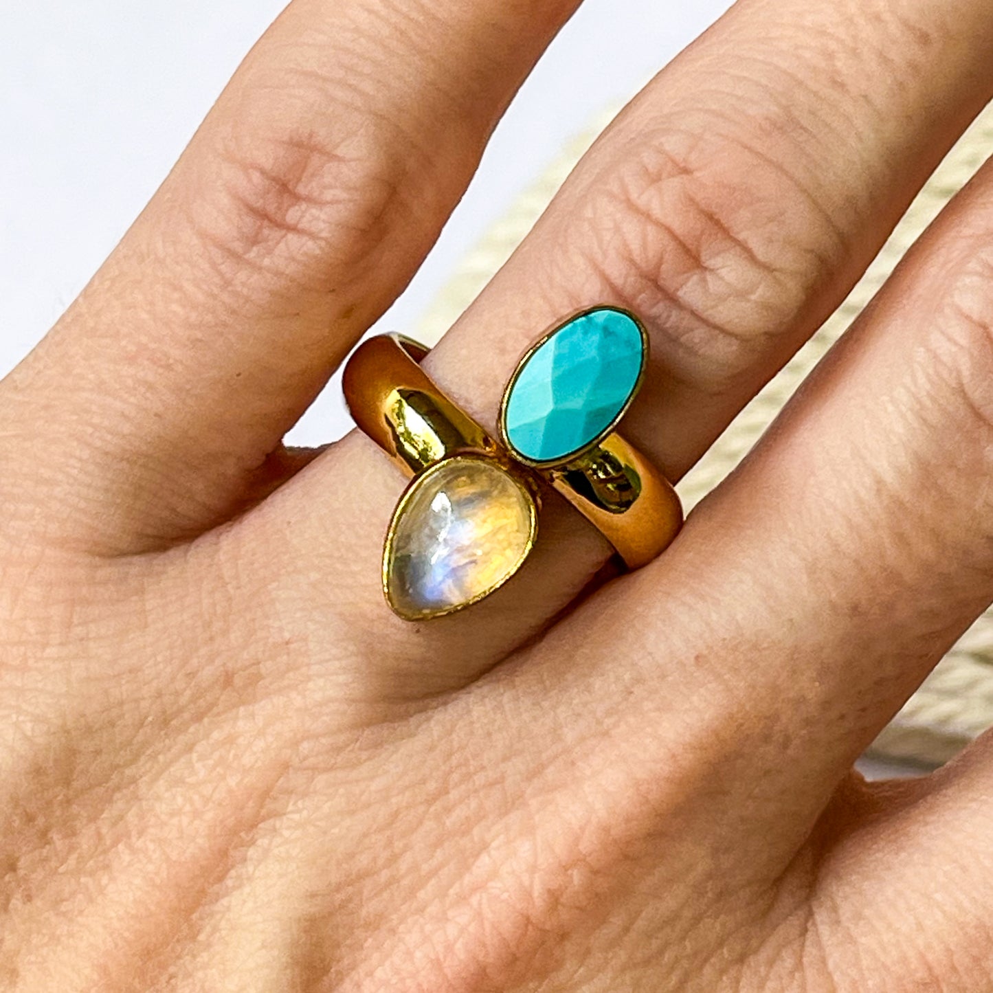 Turquoise & Moonstone Bypass Ring - Alchemia