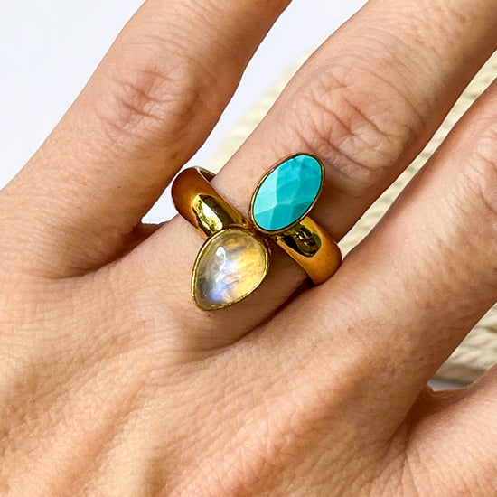 Turquoise & Moonstone Bypass Ring - Alchemia