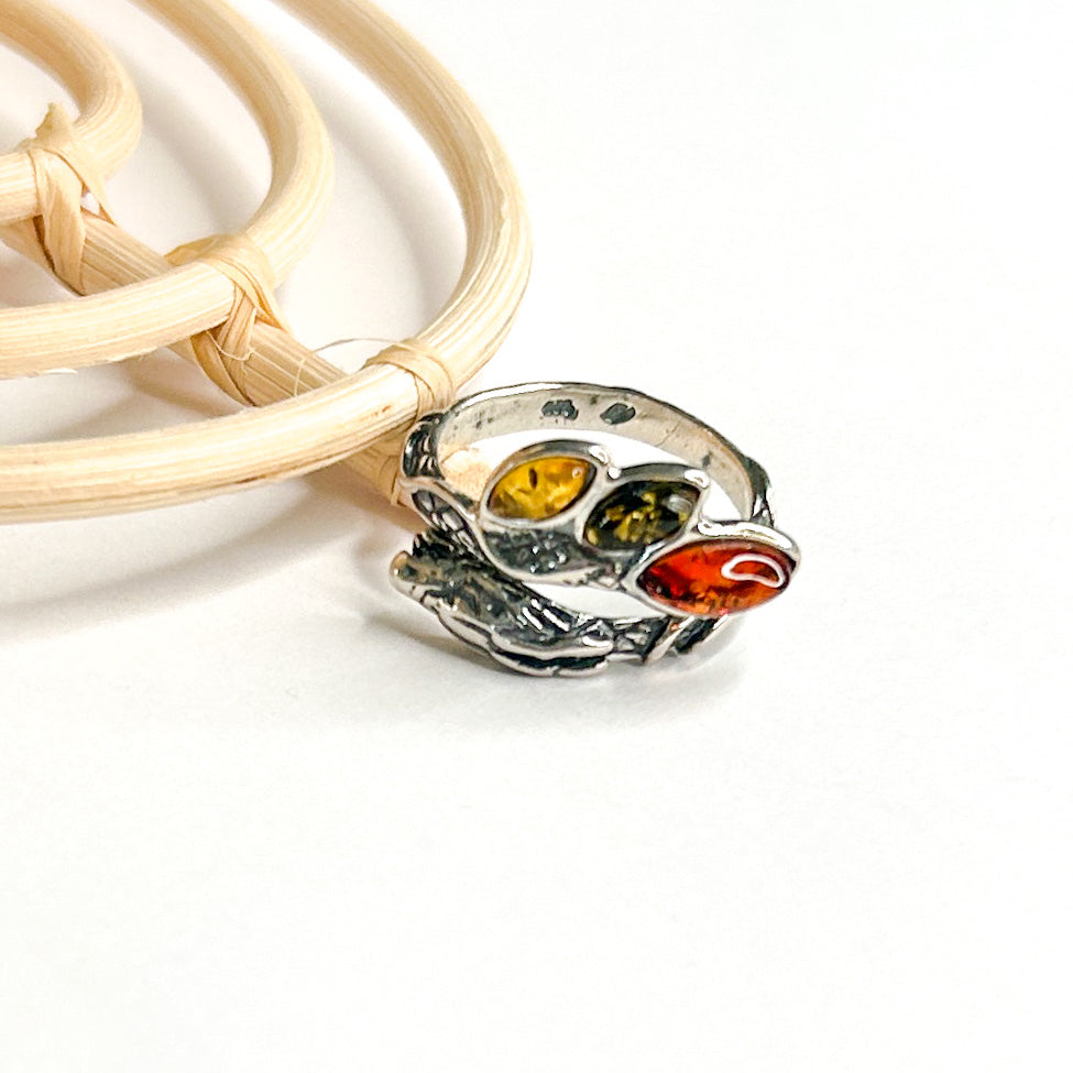 Dragon Amber Bypass Ring - Solid Sterling Silver