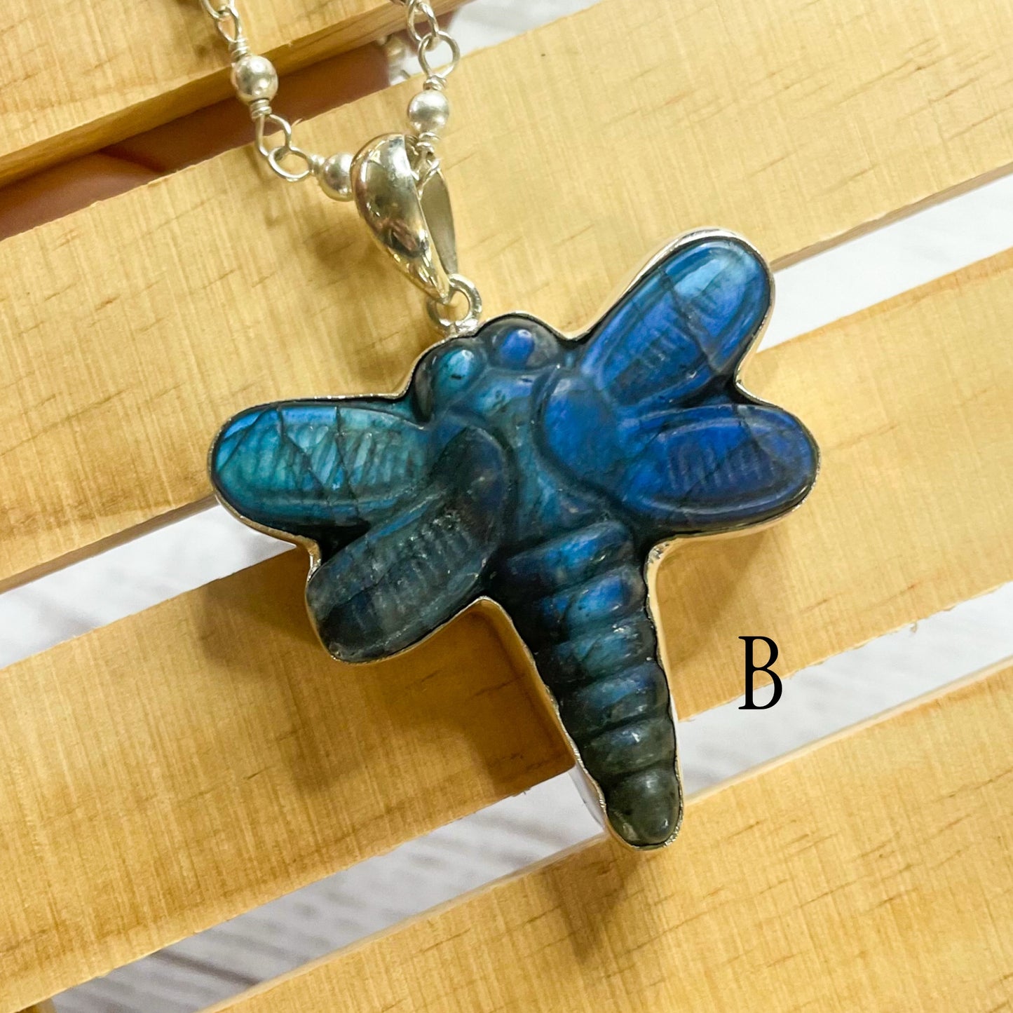 Dragonfly Labradorite Pendant - Solid Sterling Silver