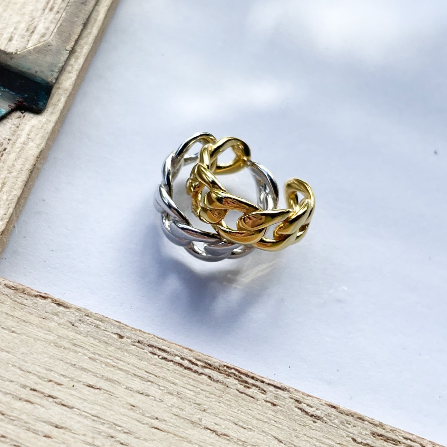 Twisted Rope Ear Cuff - Solid Sterling Silver & Gold