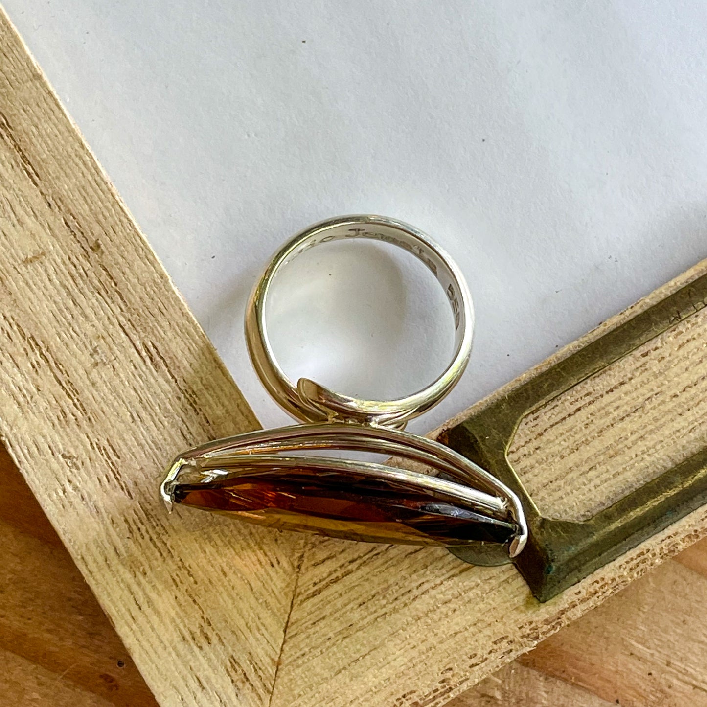 Smokey Quartz Side Set Marquise  Prong Ring - Solid Sterling Silver