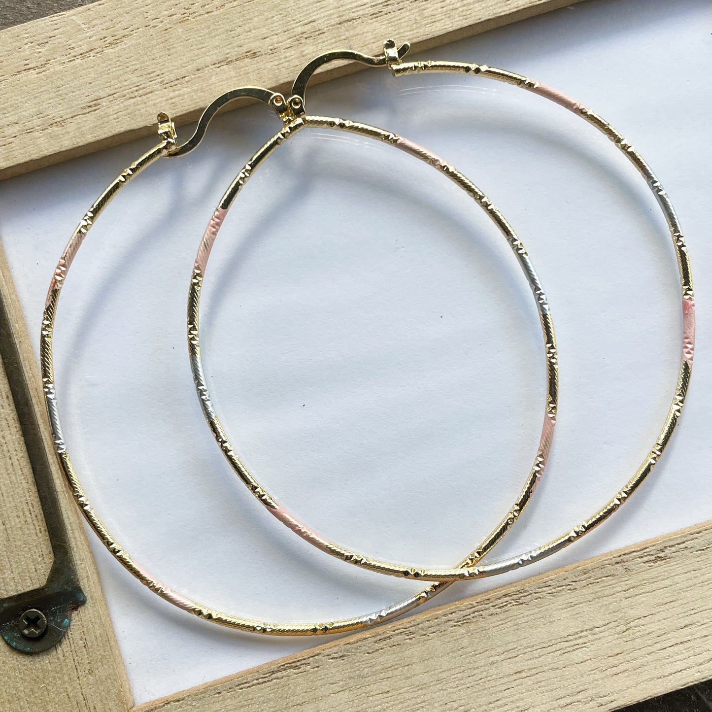 Pink Tri-Color Diamond Cut Hoops - 18k Gold Filled
