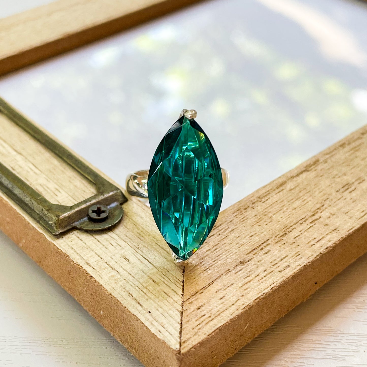 Nano Glass Marquise Prong Ring - Solid Sterling Silver
