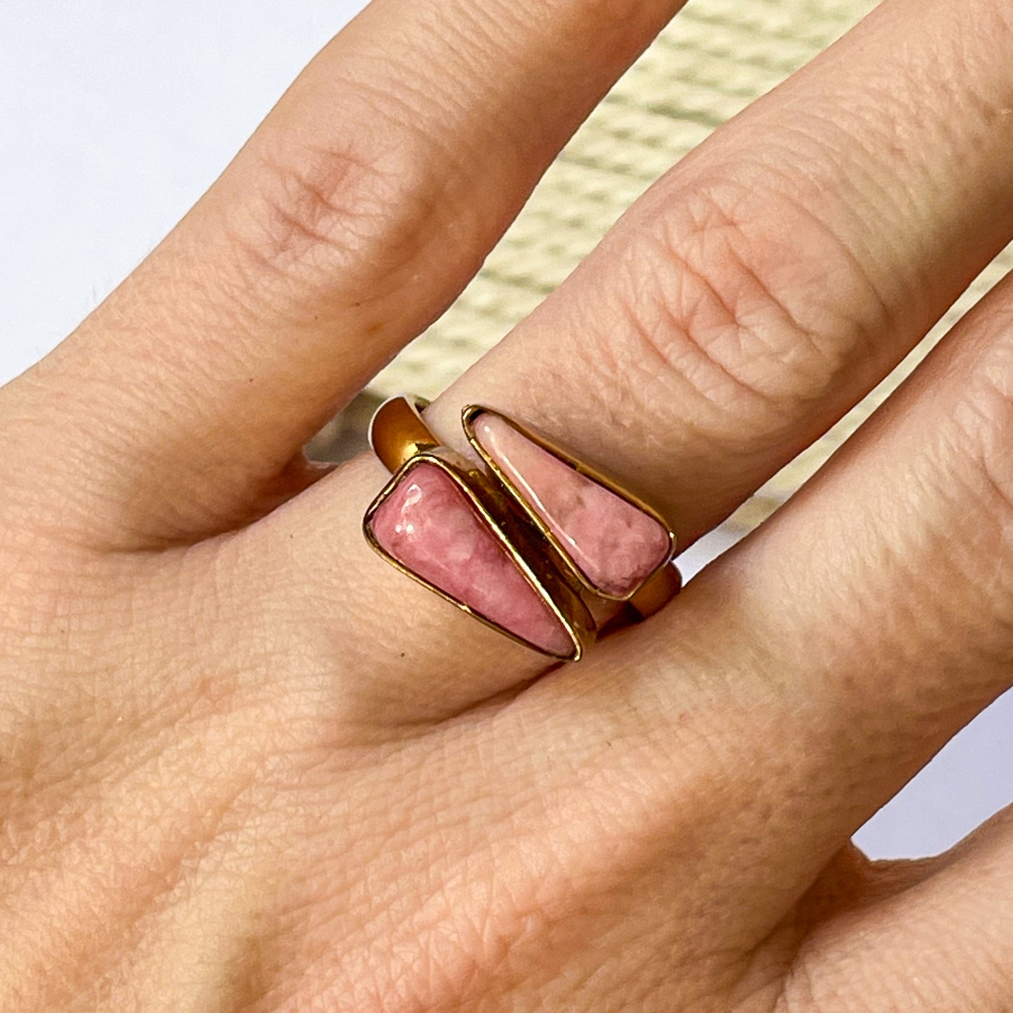Cherry Quartz Triangle Bypass Adjustable Ring - Alchemia