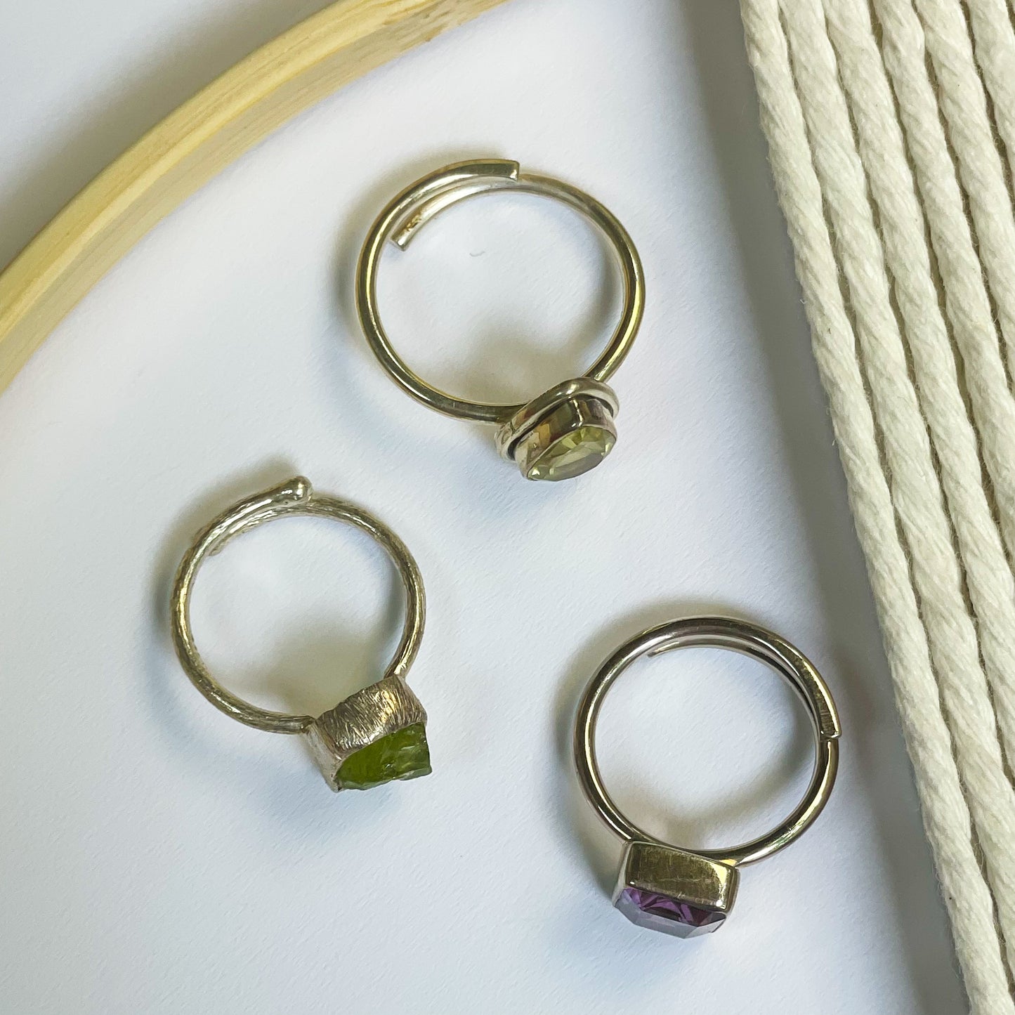 Dainty Natural Stone Rings - Solid Sterling Silver