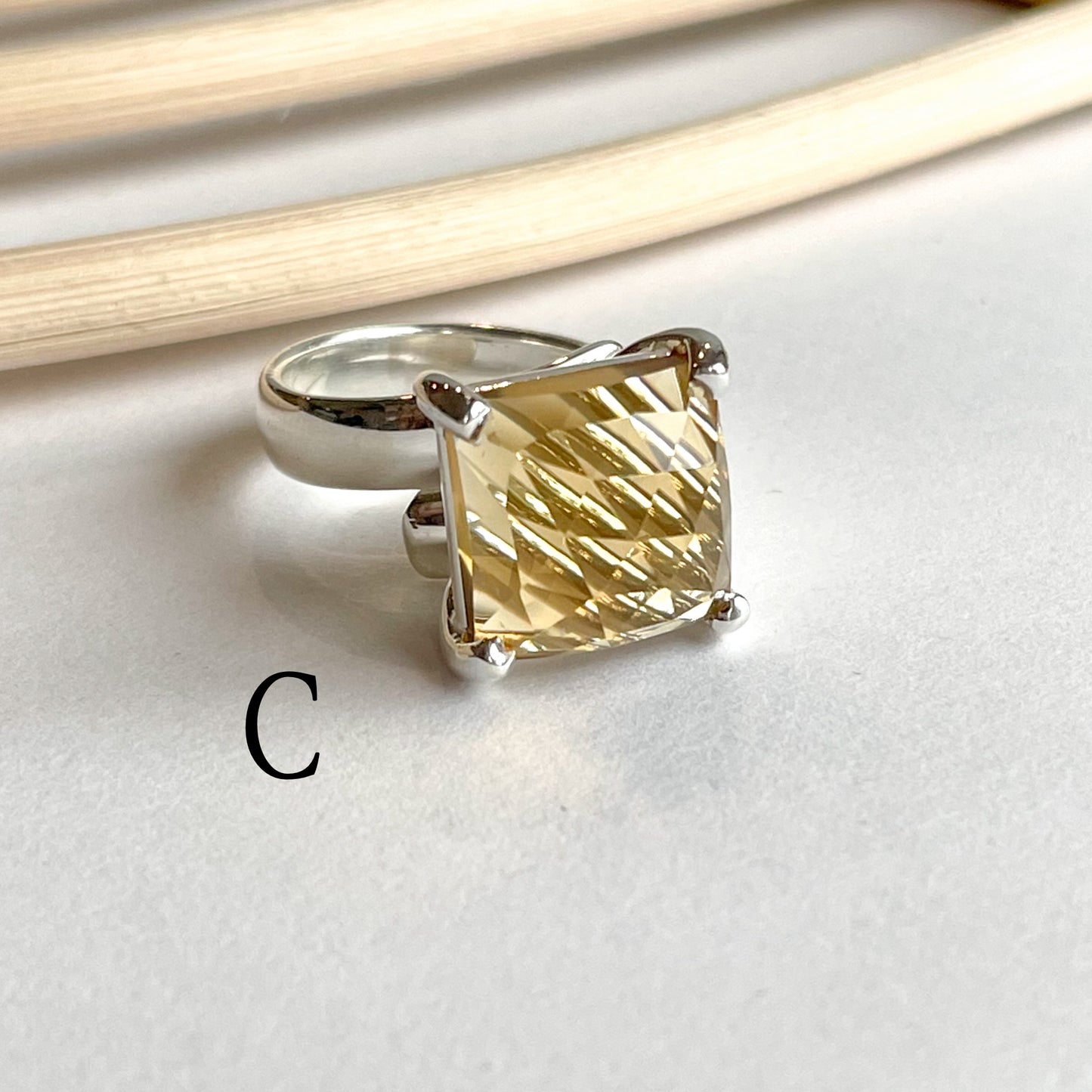 Whiskey Quartz Prong Ring - Solid Sterling Silver