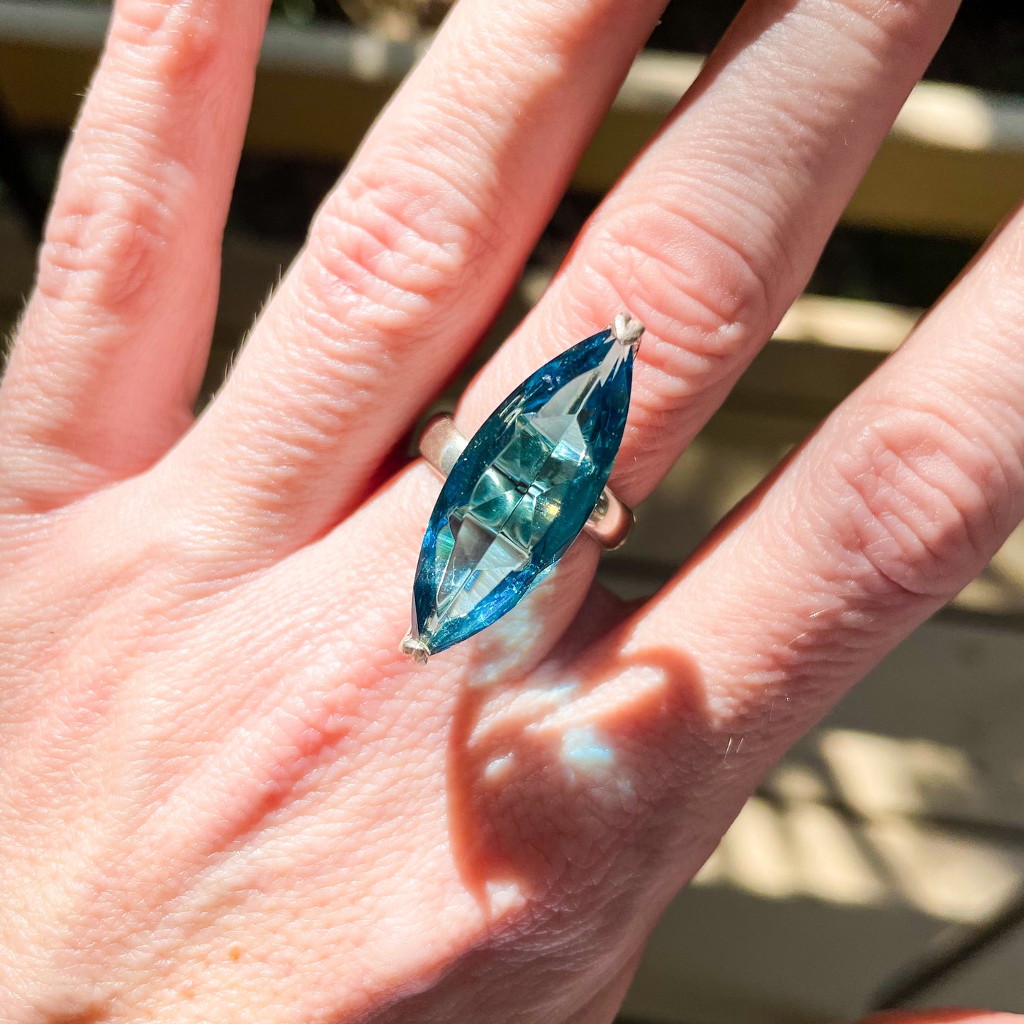 Nano Glass Marquise Prong Ring - Solid Sterling Silver