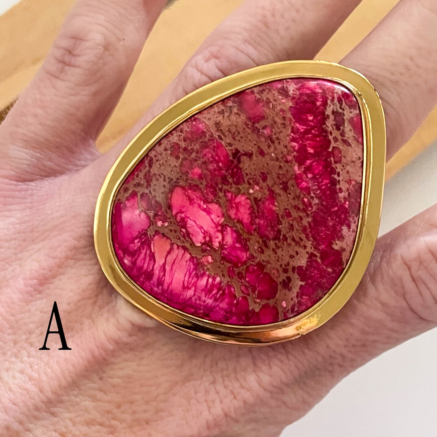 Statement Pink Jasper Rings - Alchemia