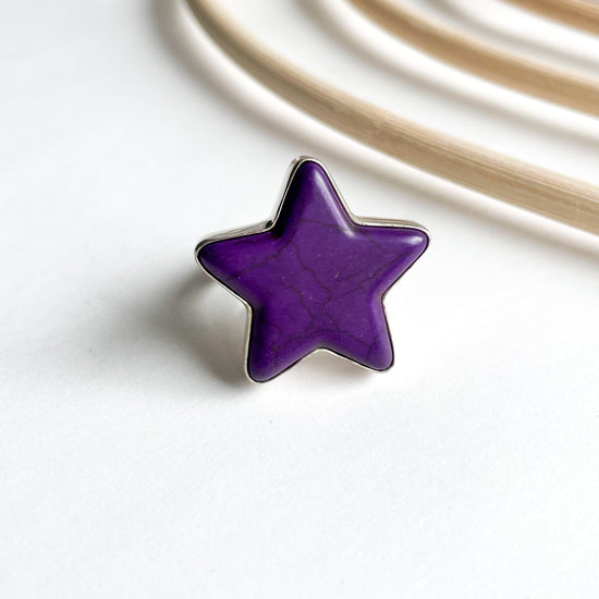 Purple Howlite Star Ring - Solid Sterling Silver